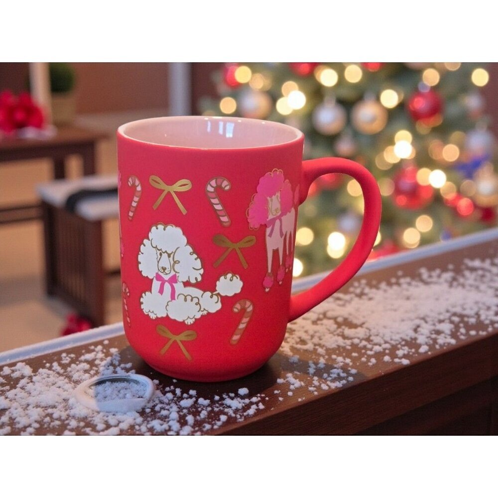New Red & Pink Poodle Dog Christmas Candy Cane Soft Touch Coffee Tea Mug Gift